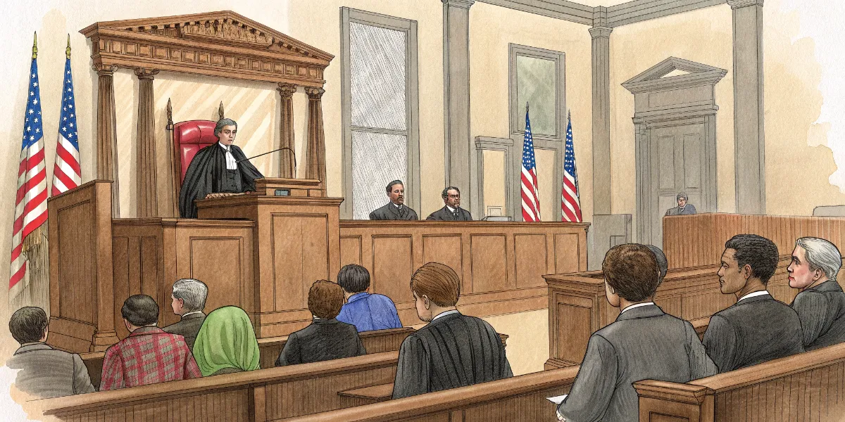 Caption suggestion: The courtroom verdict: A complex ruling delivered by Judge Rogers.
